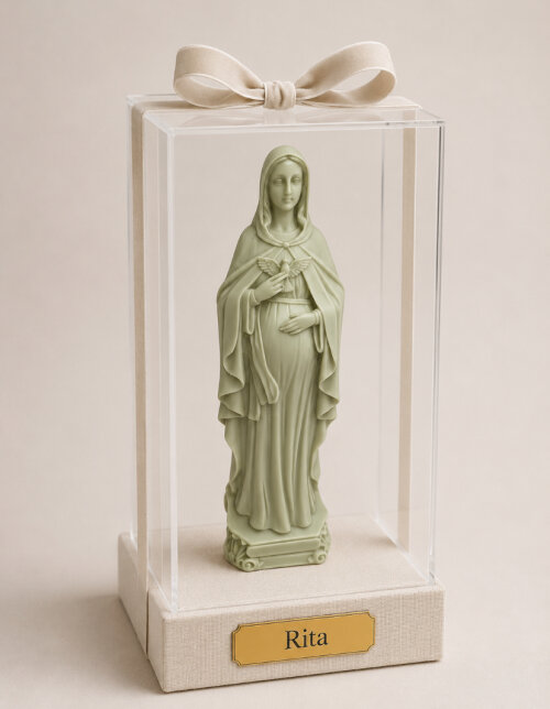 Cúpula de acrílico com a Virgem Maria grávida personalizável