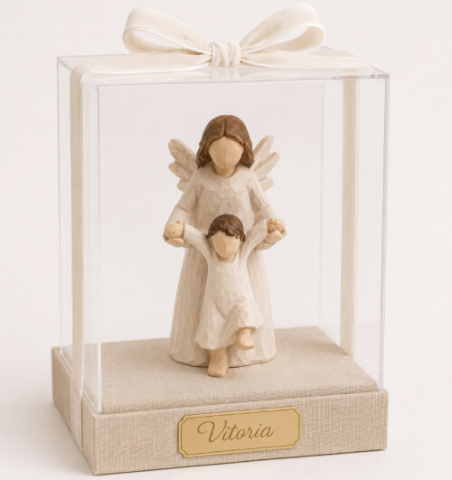 Lembrança cúpula de acrílico com anjo da guarda personalizável