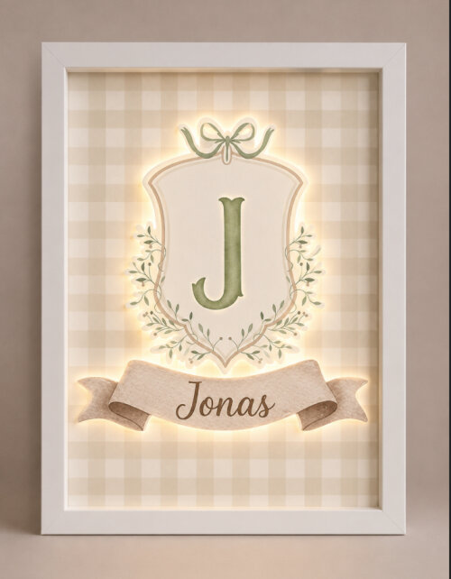 Quadro com colagens sobrepostas com papel premium e led personalizável