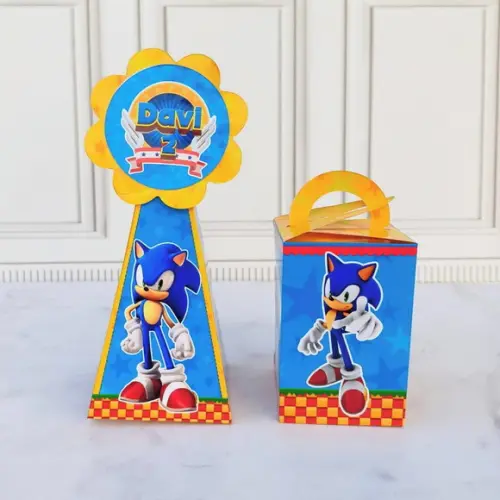 Kit 50 Caixas Sonic Personalizadas Festa Infantil Nome Idade