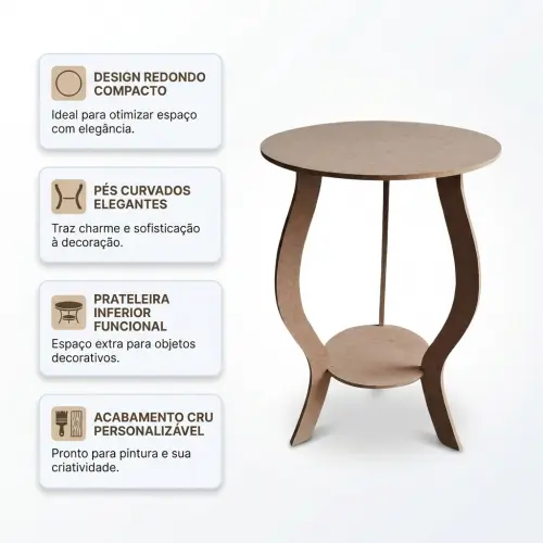 Mesinha Floreira  Redonda Mdf Cru