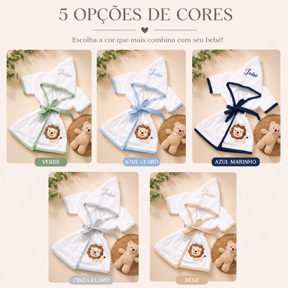 Roupão para bebê personalizado tema leão