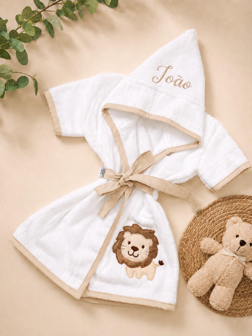 Roupão para bebê personalizado tema leão
