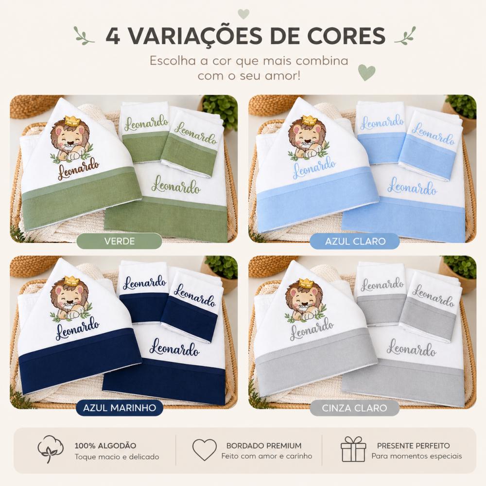 Toalha de banho para bebê com capuz + kit fralda 3 peças tema l