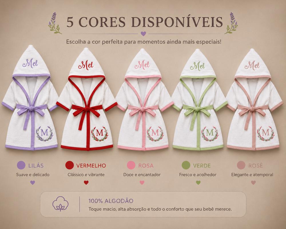 Roupão para bebê personalizado tema lavanda