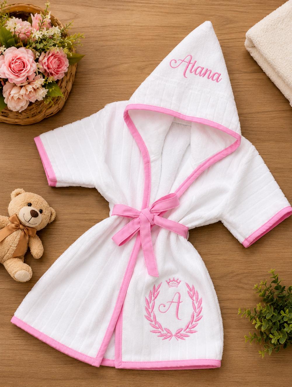 Roupão para Bebê /infantil  Personalizado tema inicial princesa