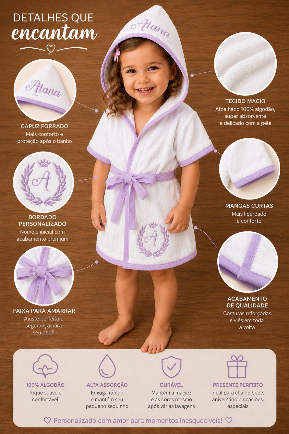 Roupão para Bebê /infantil  Personalizado tema inicial princesa