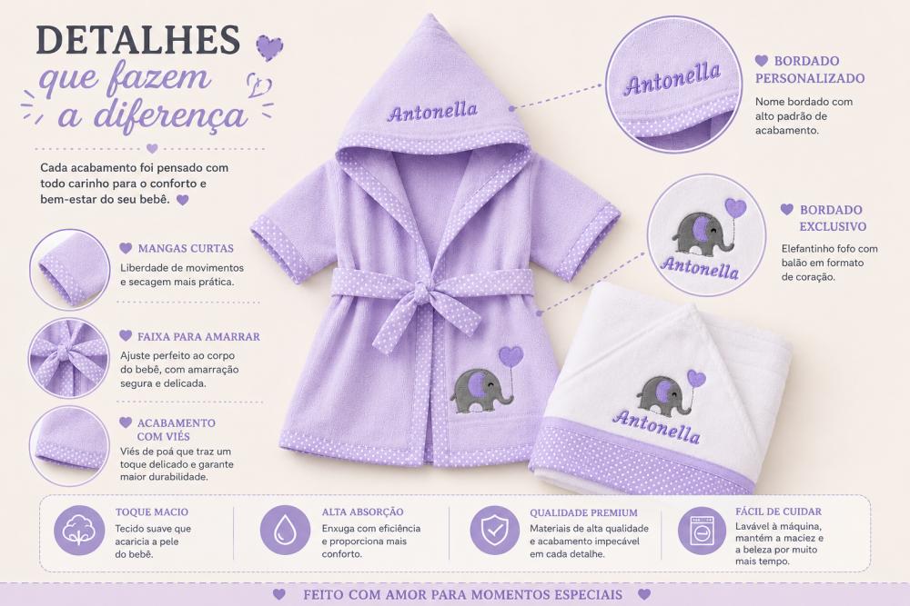 roupão para bebe e criança personalizado mais toalha de banho c