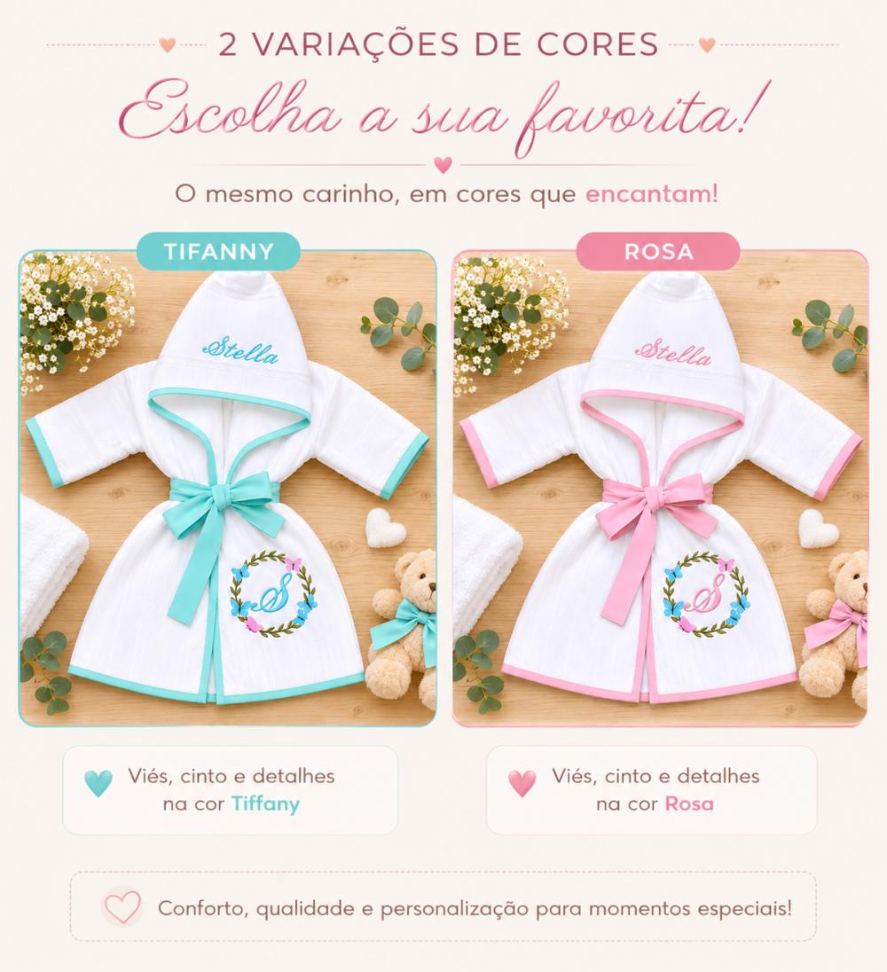Roupão bebe e infantil Personalizado Tema Jardim Encantado com b