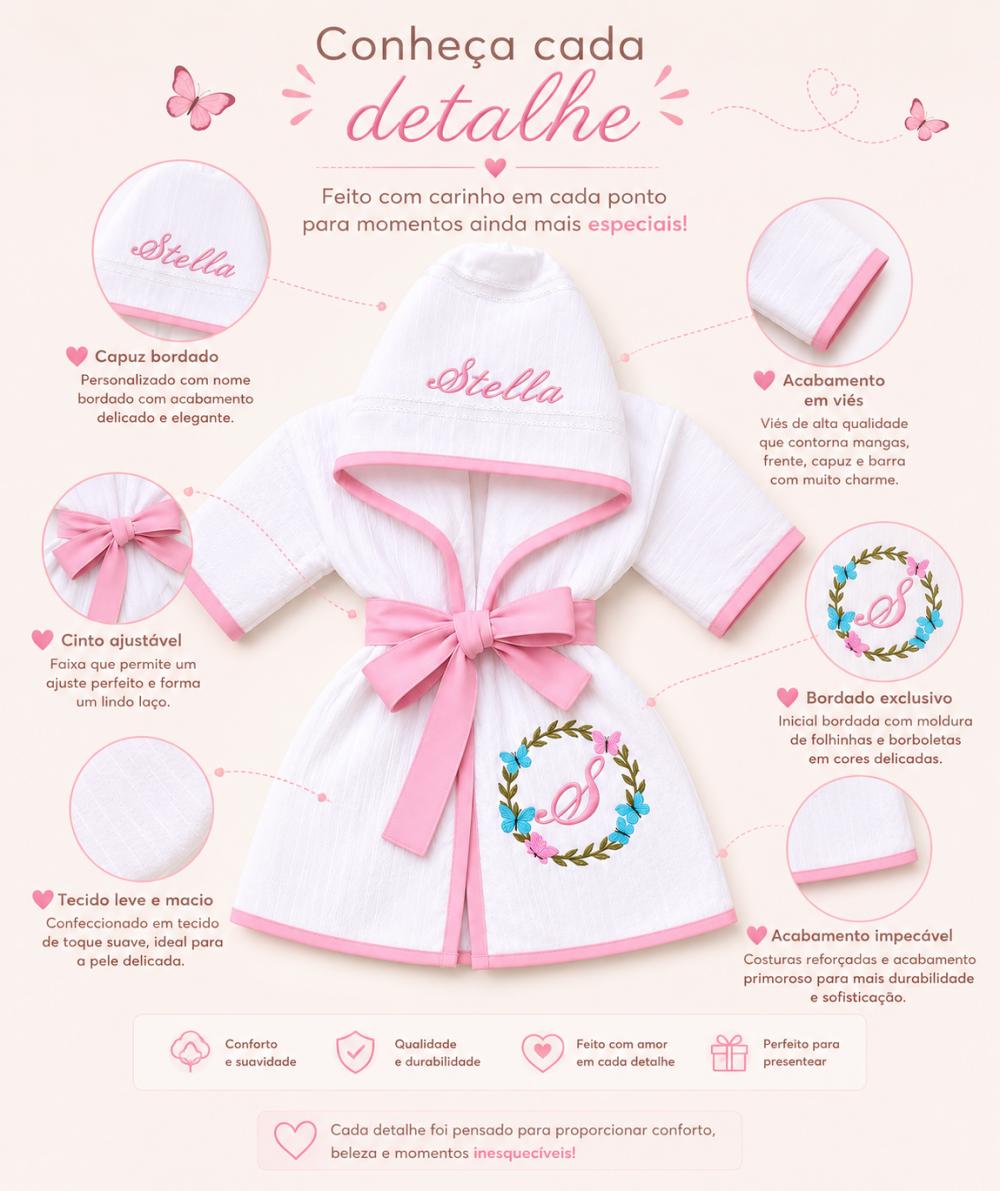 Roupão bebe e infantil Personalizado Tema Jardim Encantado com b