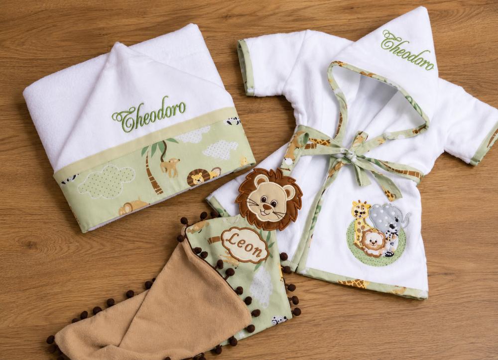 Roupão , Toalha Banho e Naninha personalizado Tema Safari