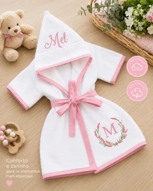 Roupão para bebê personalizado tema lavanda