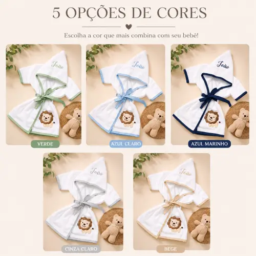 Roupão para bebê personalizado tema leão
