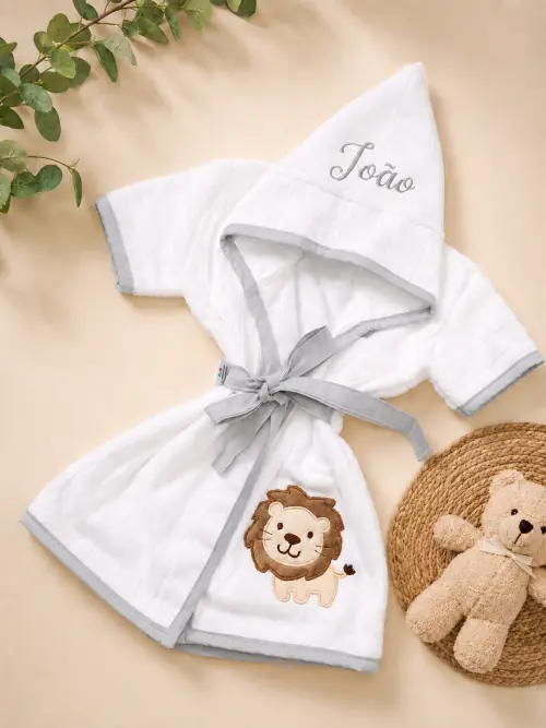 Roupão para bebê personalizado tema leão