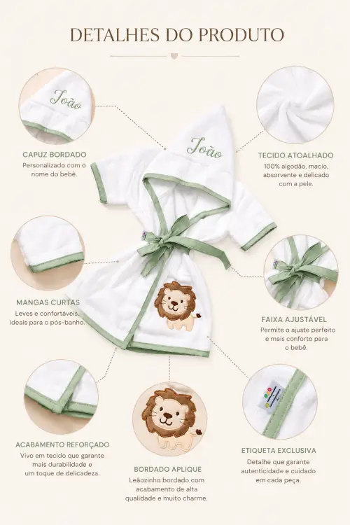 Roupão para bebê personalizado tema leão
