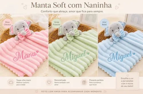 Naninha Elefante Personalizada Cor Verde, Rosa, Azul