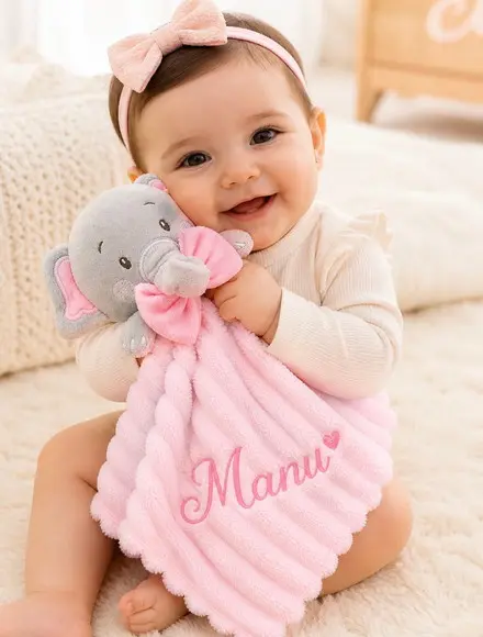 Naninha Elefante Personalizada Cor Verde, Rosa, Azul