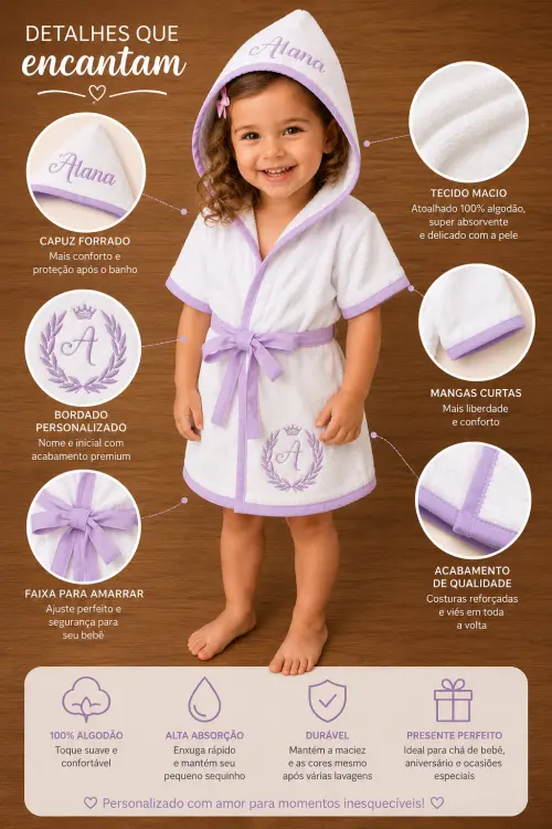 Roupão para Bebê /infantil  Personalizado tema inicial princesa