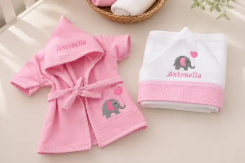 roupão para bebe e criança personalizado mais toalha de banho com capuz tema elefante
