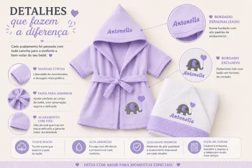 roupão para bebe e criança personalizado mais toalha de banho c