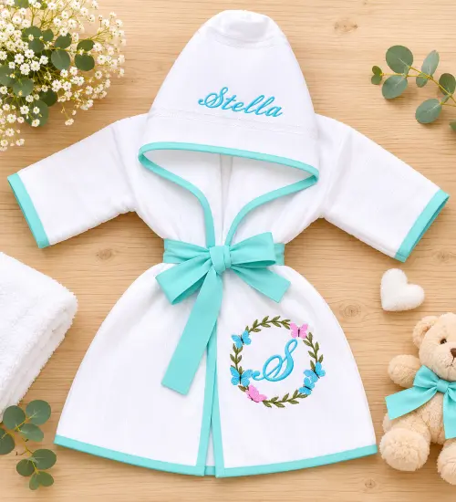 Roupão bebe e infantil Personalizado Tema Jardim Encantado com borboletas