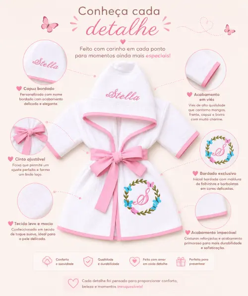 Roupão bebe e infantil Personalizado Tema Jardim Encantado com b