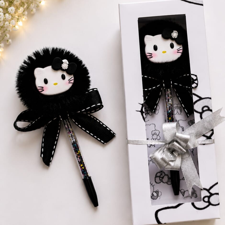 Caneta Personalizada Gatinha Hello Preto Luxo