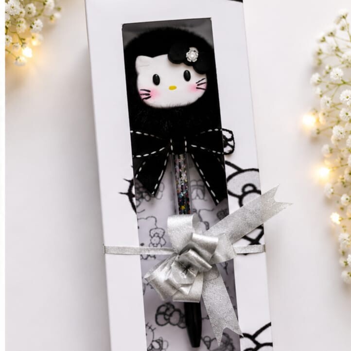 Caneta Personalizada Gatinha Hello Preto Luxo