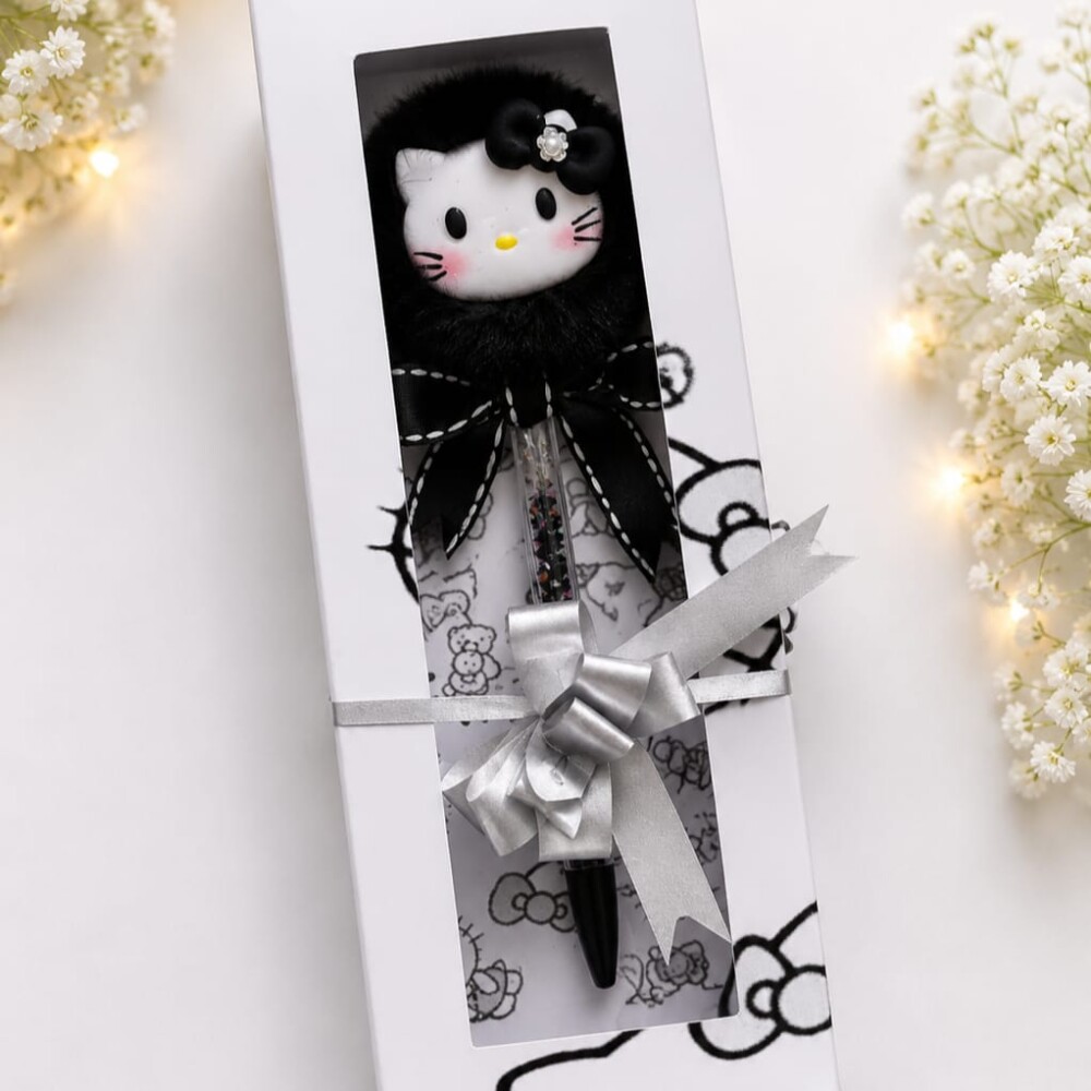 Caneta Personalizada Gatinha Hello Preto Luxo