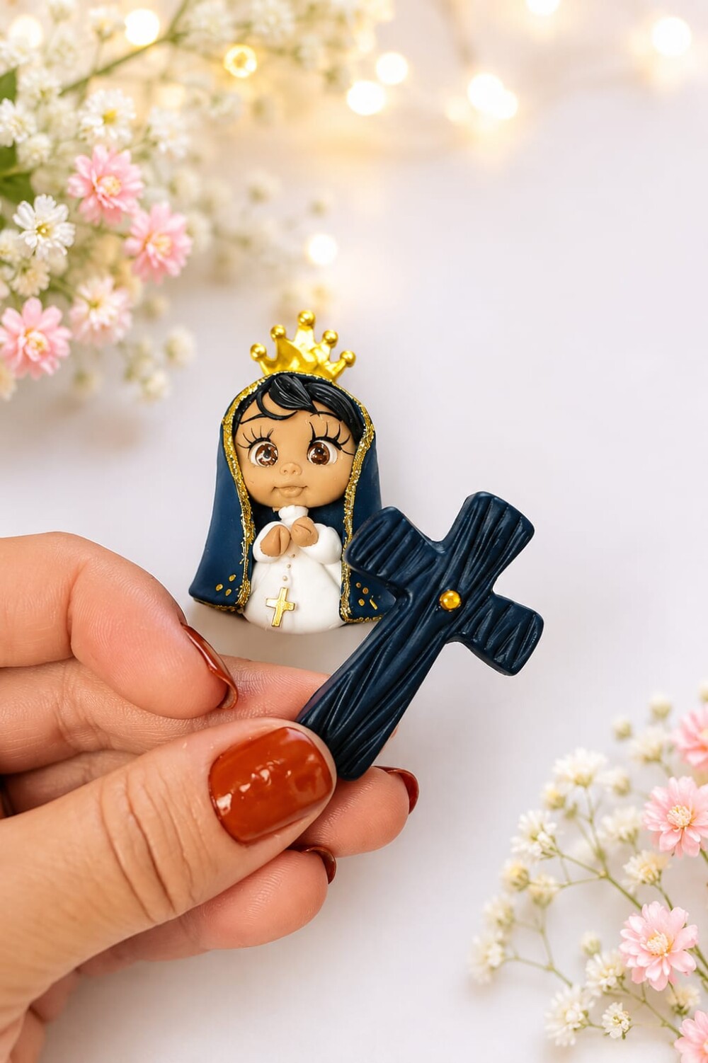Aplique Entremeio para Terço Artesanal em Biscuit Acessorio para