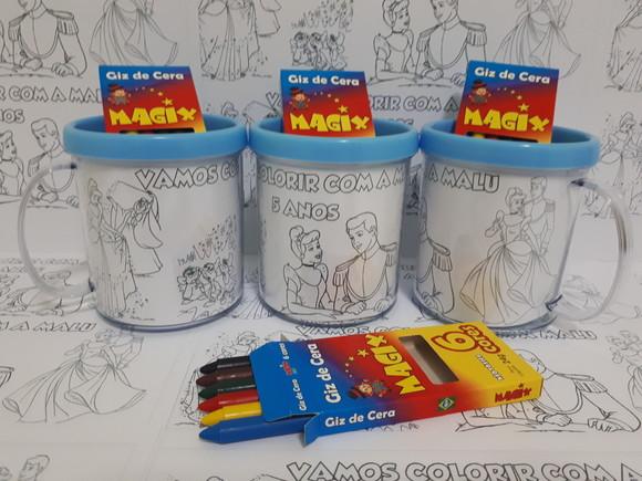 Caneca para colorir + giz de cera