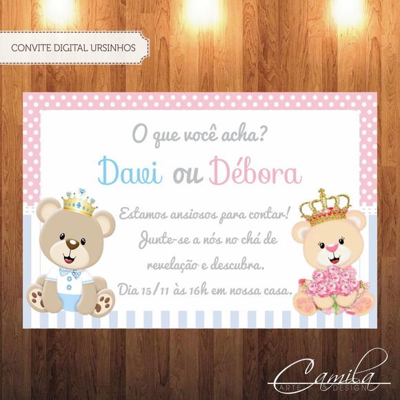 Convite Digital Chá Revelação Ursinhos