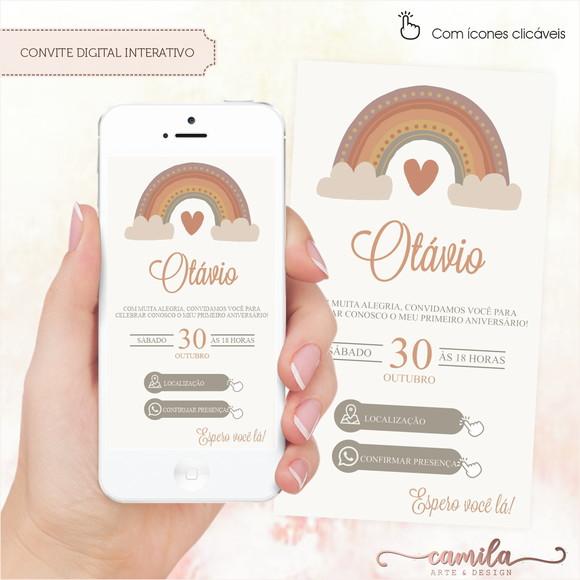 Convite Digital Interativo Arco Íris Boho