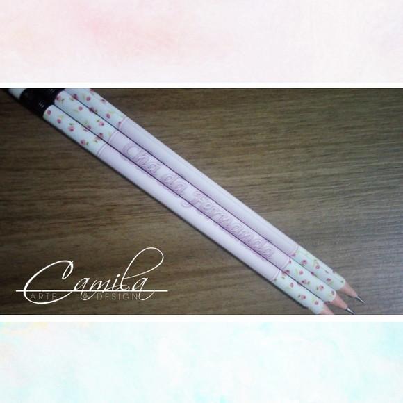 Lápis Personalizado Floral Rosa