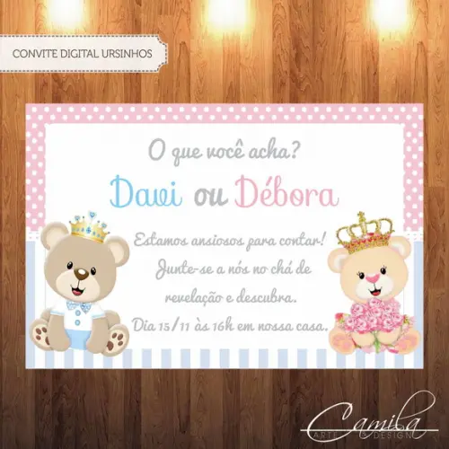 Convite Digital Chá Revelação Ursinhos