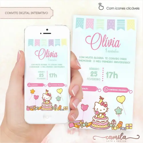 Convite Digital Interativo Hello Kitty