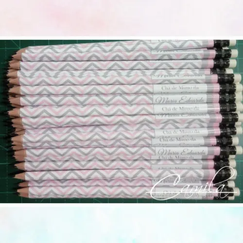 Lápis Personalizado Chevron Rosa e Cinza
