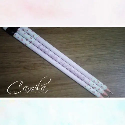 Lápis Personalizado Floral Rosa
