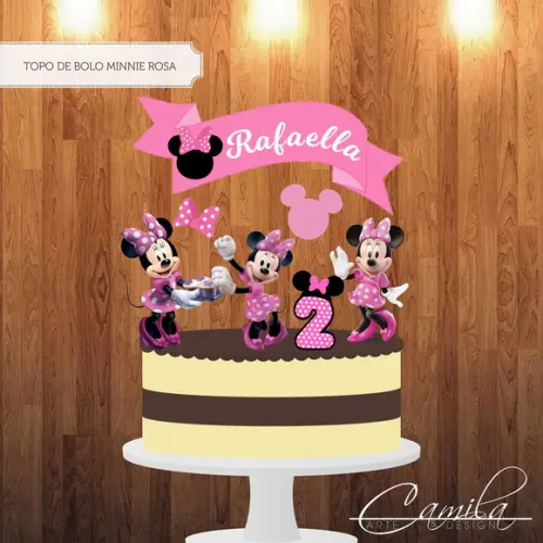 Topo de Bolo Minnie Rosa