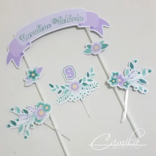 Topo de Bolo Personalizado Floral