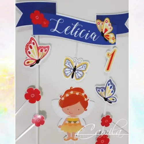 Topo de Bolo Personalizado Jardim das Fadas