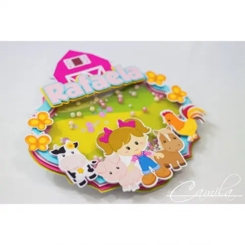 Topo de Bolo Shaker Fazendinha Menina