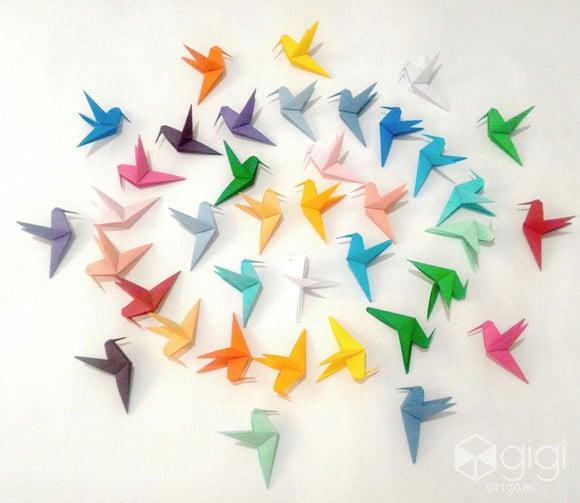 Beija Flor Colorido de Origami - 10 Unidades