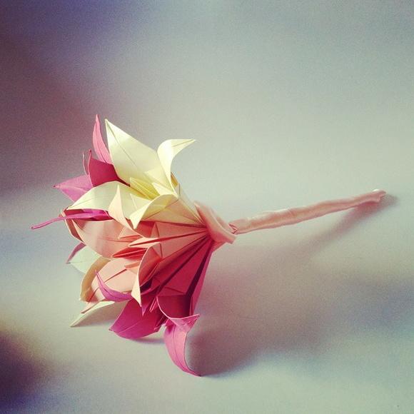 Mini Buquê Lírios - Rosa/Creme
