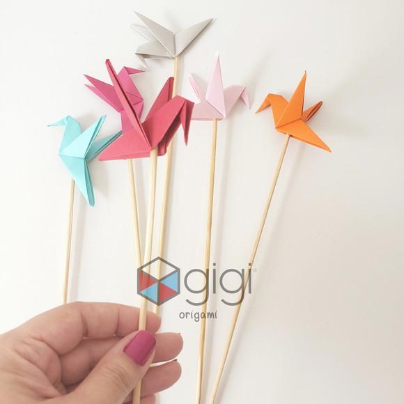 Toppers de Beija Flores de Origami para Bolos - 18 Unidades