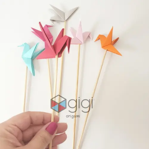 Toppers de Beija Flores de Origami para Bolos - 18 Unidades