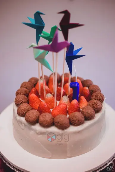 Toppers de Beija Flores de Origami para Bolos - 10 Unidades