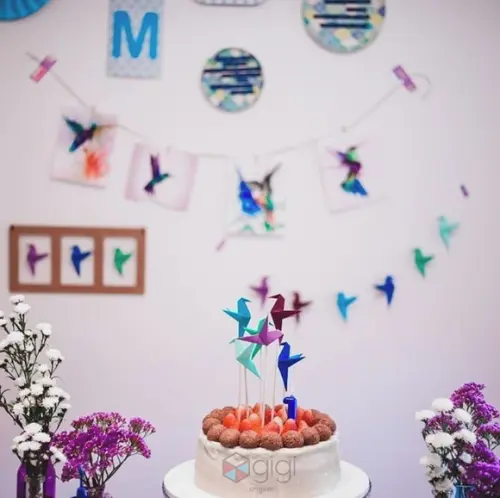 Toppers de Beija Flores de Origami para Bolos - 10 Unidades