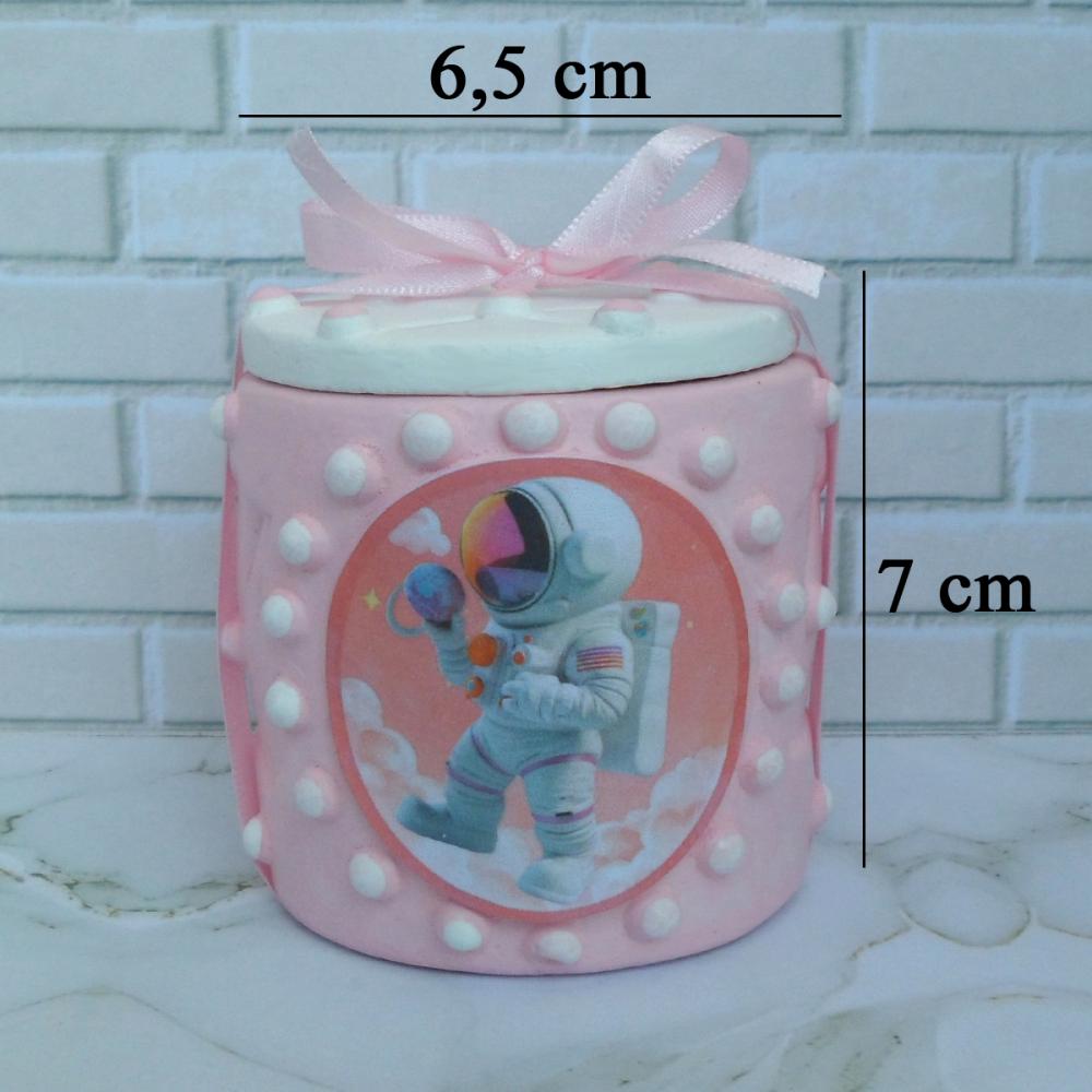10 Lembrancinha Astronauta Rosa Caixinha De Gesso 6,5 x 7 Cm Para