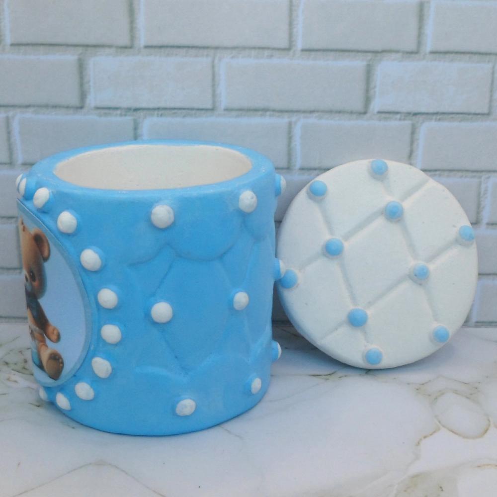 10 Lembrancinha Chá De Fraldas Azul Caixinha De Gesso 6,5 x 7 Cm